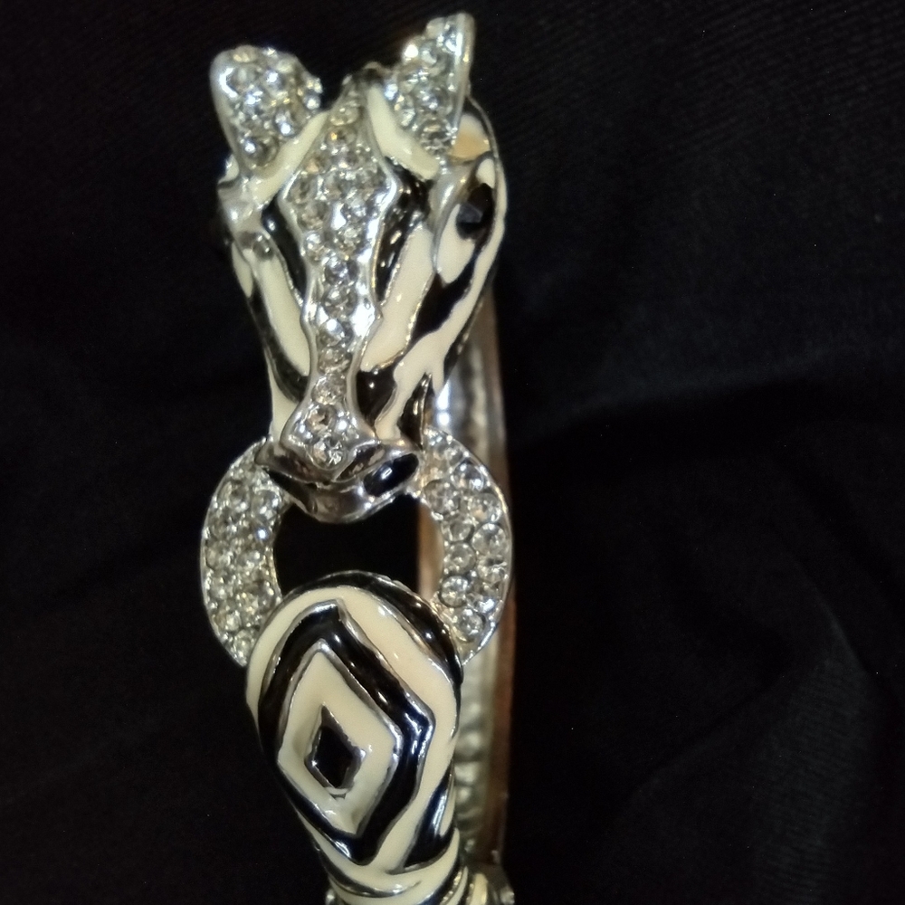 Black and White Zebra Bracelet with Rhinestones